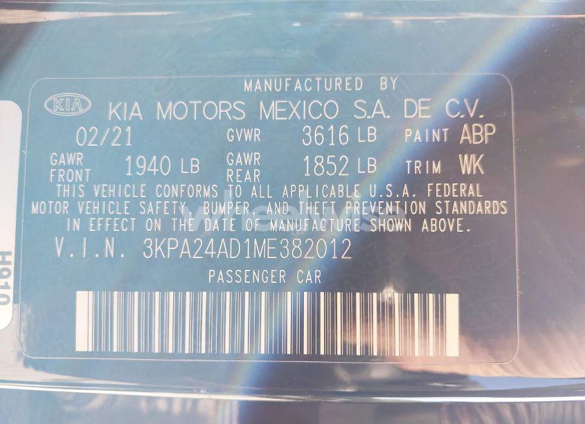 Photo 9 of 2021 Kia Rio LX (VIN 3KPA24AD1ME382012)