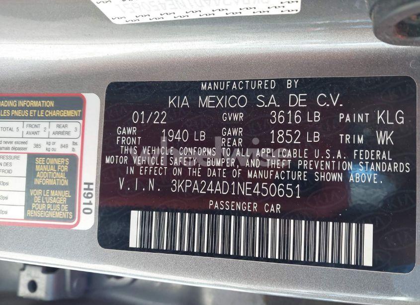 Photo 9 of 2022 Kia Rio S (VIN 3KPA24AD1NE450651)
