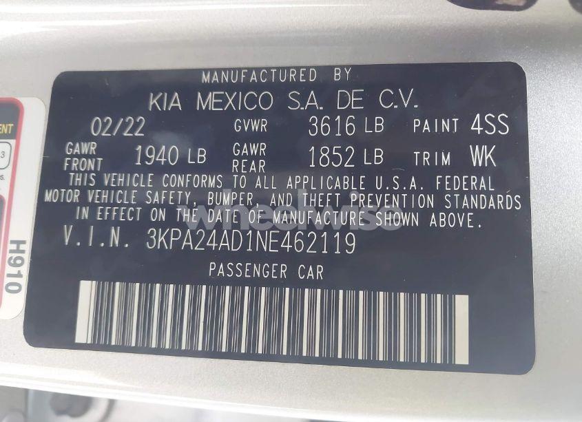Photo 9 of 2022 Kia Rio S (VIN 3KPA24AD1NE462119)