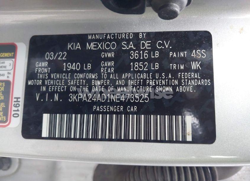 Photo 9 of 2022 Kia Rio LX (VIN 3KPA24AD1NE473525)