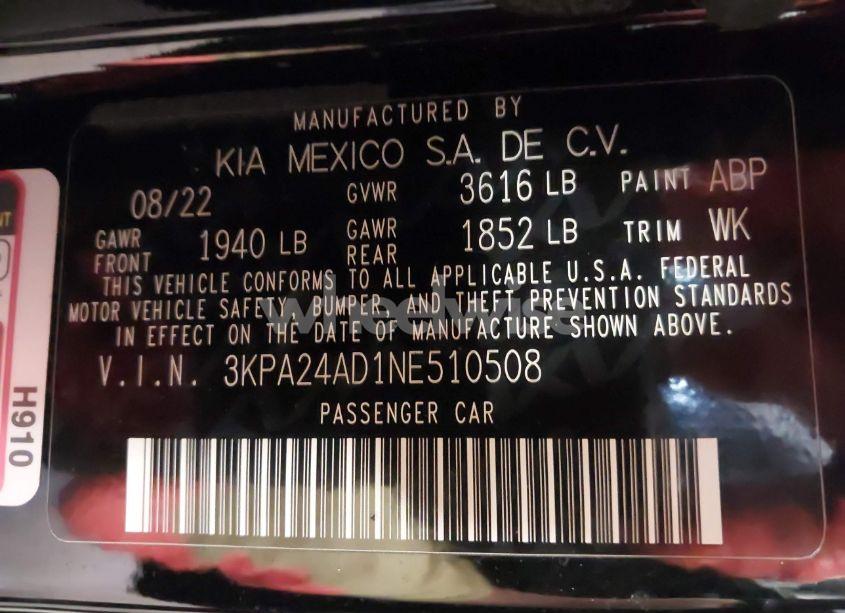 Photo 9 of 2022 Kia Rio LX (VIN 3KPA24AD1NE510508)