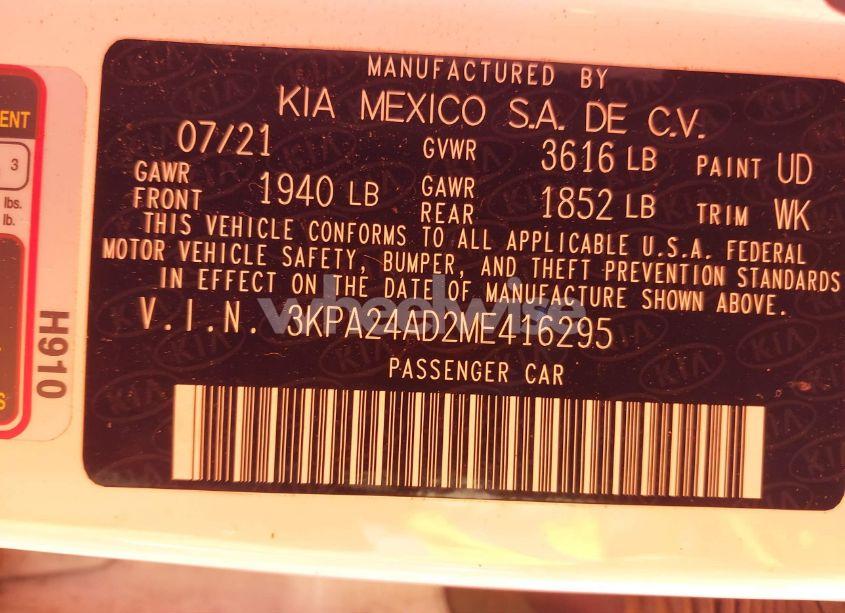 Photo 9 of 2021 Kia Rio LX (VIN 3KPA24AD2ME416295)
