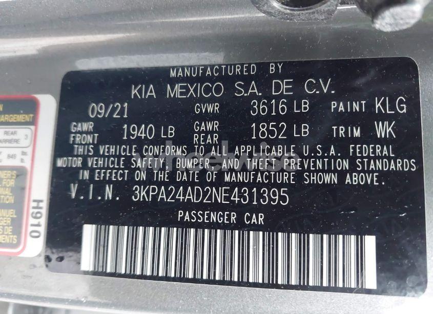 Photo 9 of 2022 Kia Rio S (VIN 3KPA24AD2NE431395)