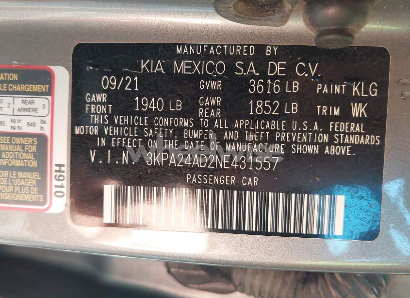 Photo 9 of 2022 Kia Rio S (VIN 3KPA24AD2NE431557)