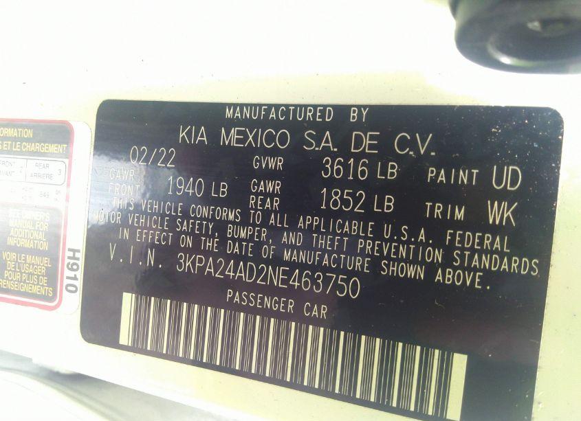 Photo 9 of 2022 Kia Rio S (VIN 3KPA24AD2NE463750)