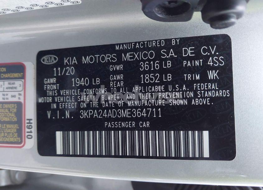 Photo 9 of 2021 Kia Rio S (VIN 3KPA24AD3ME364711)