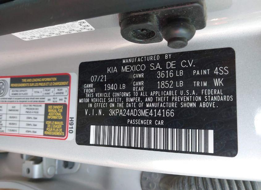 Photo 9 of 2021 Kia Rio LX (VIN 3KPA24AD3ME414166)