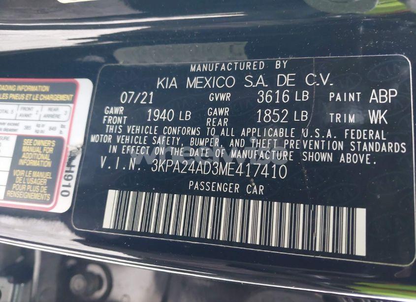 Photo 9 of 2021 Kia Rio S (VIN 3KPA24AD3ME417410)