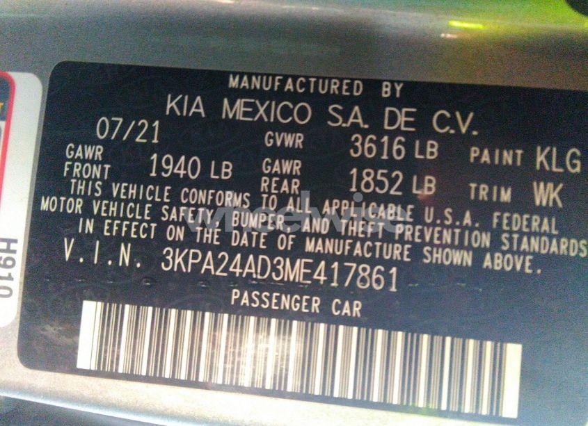 Photo 9 of 2021 Kia Rio S (VIN 3KPA24AD3ME417861)