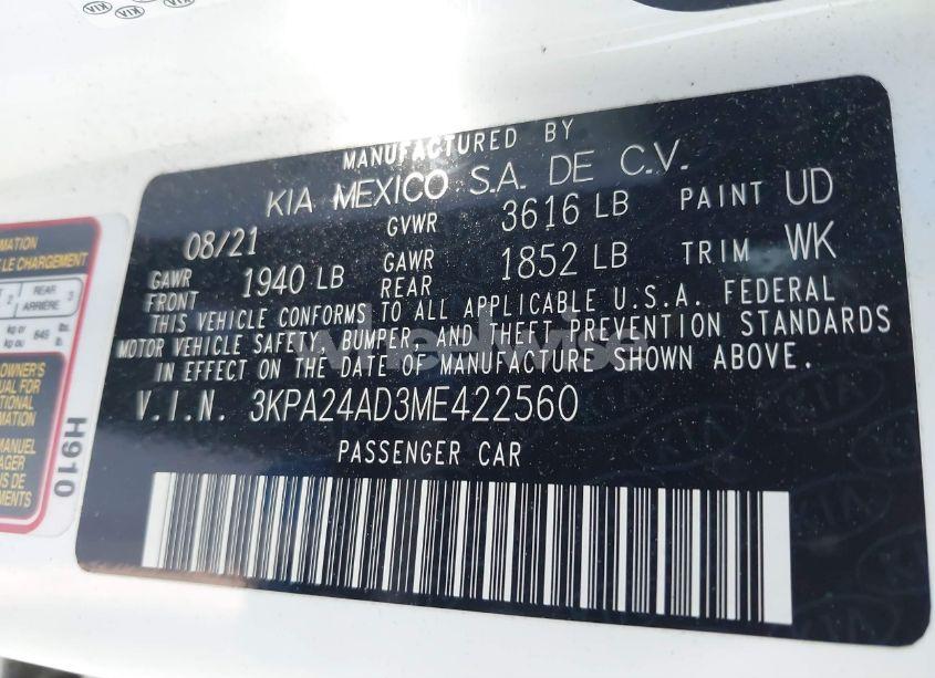Photo 9 of 2021 Kia Rio LX (VIN 3KPA24AD3ME422560)