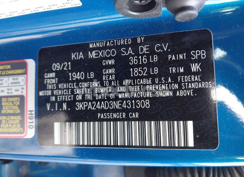 Photo 9 of 2022 Kia Rio S (VIN 3KPA24AD3NE431308)