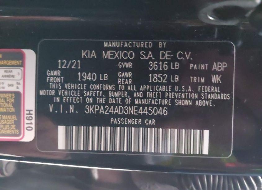 Photo 9 of 2022 Kia Rio S (VIN 3KPA24AD3NE445046)