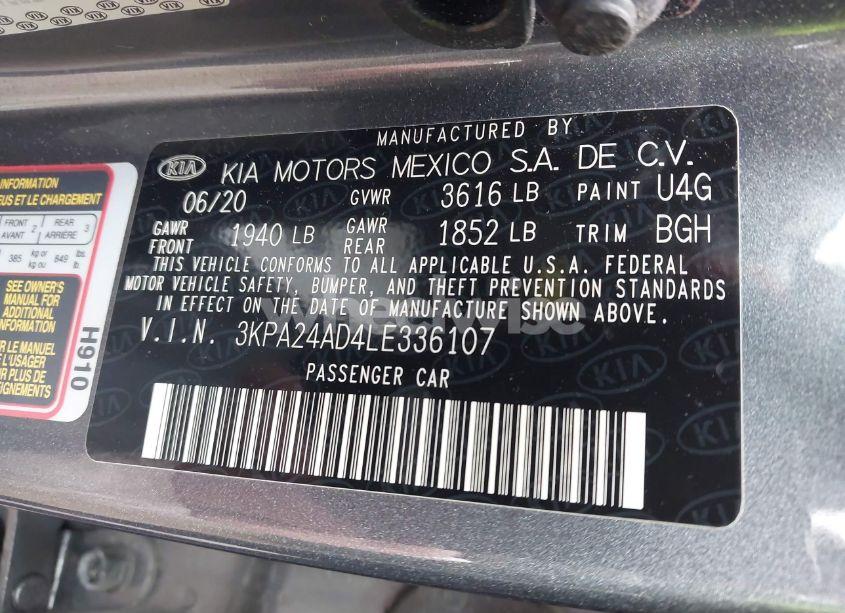 Photo 9 of 2020 Kia Rio S (VIN 3KPA24AD4LE336107)