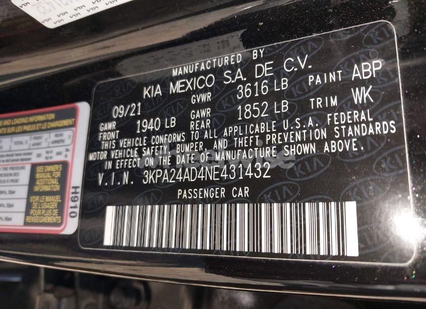 Photo 9 of 2022 Kia Rio S (VIN 3KPA24AD4NE431432)