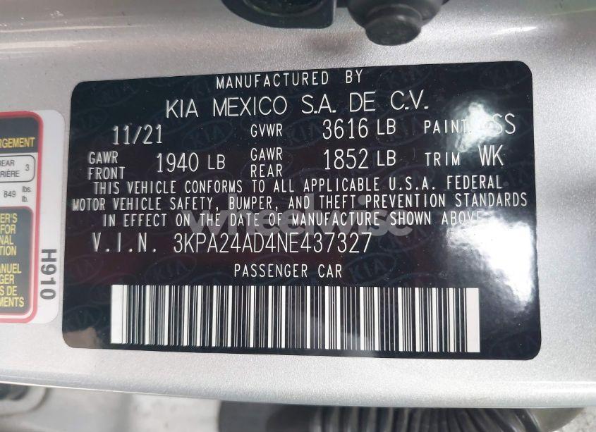 Photo 9 of 2022 Kia Rio S (VIN 3KPA24AD4NE437327)
