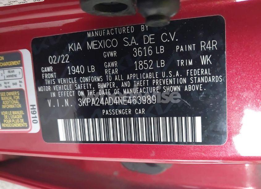 Photo 9 of 2022 Kia Rio S (VIN 3KPA24AD4NE463989)