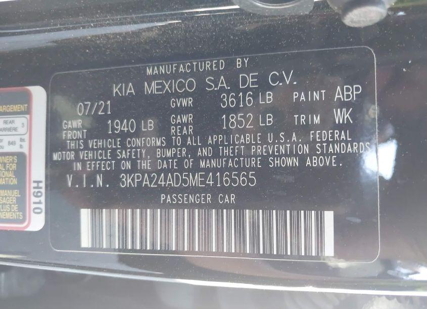 Photo 9 of 2021 Kia Rio LX (VIN 3KPA24AD5ME416565)