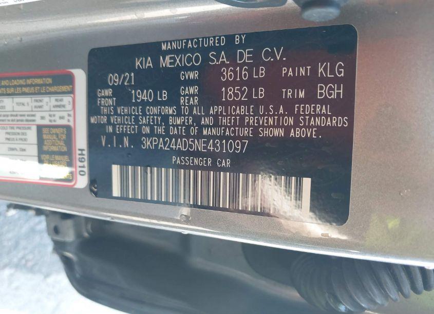 Photo 9 of 2022 Kia Rio S (VIN 3KPA24AD5NE431097)