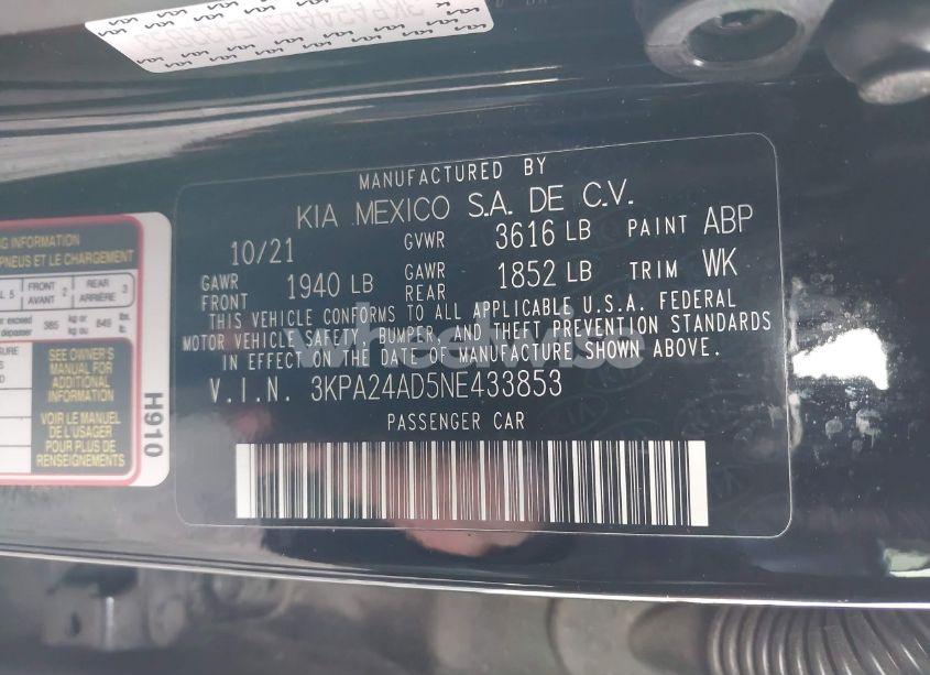 Photo 9 of 2022 Kia Rio LX (VIN 3KPA24AD5NE433853)