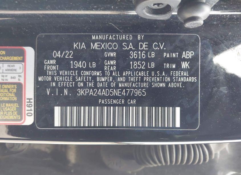 Photo 9 of 2022 Kia Rio S (VIN 3KPA24AD5NE477965)