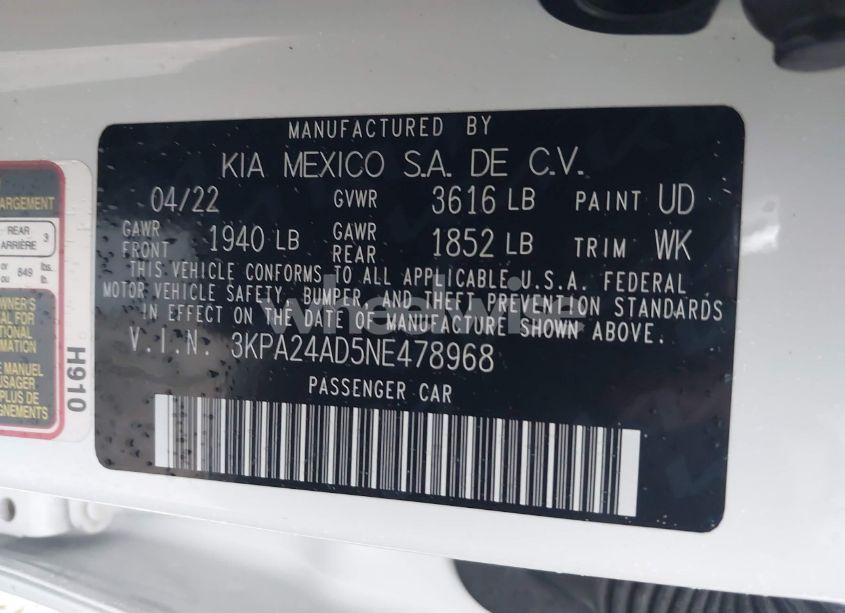 Photo 9 of 2022 Kia Rio S (VIN 3KPA24AD5NE478968)