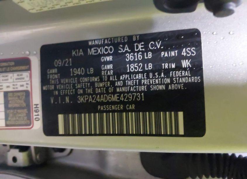 Photo 9 of 2021 Kia Rio LX (VIN 3KPA24AD6ME429731)