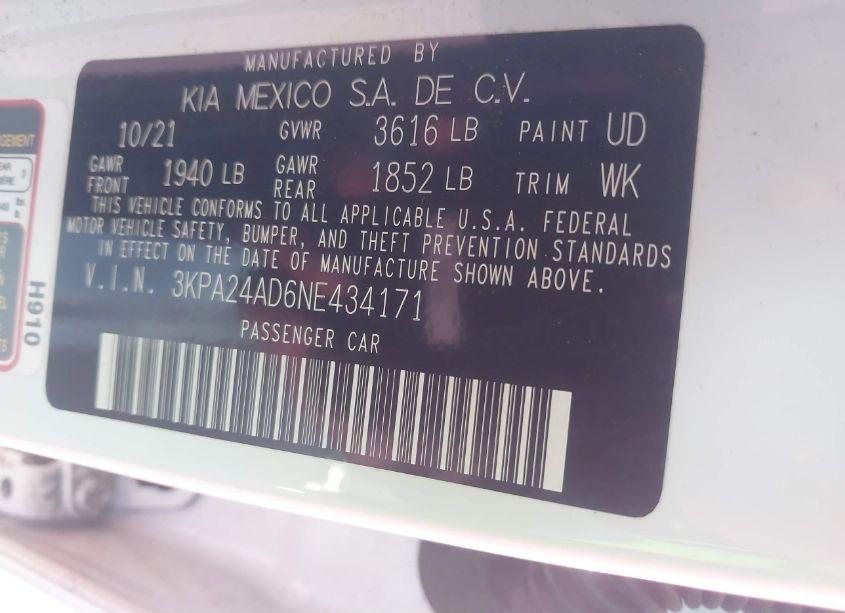 Photo 9 of 2022 Kia Rio LX (VIN 3KPA24AD6NE434171)