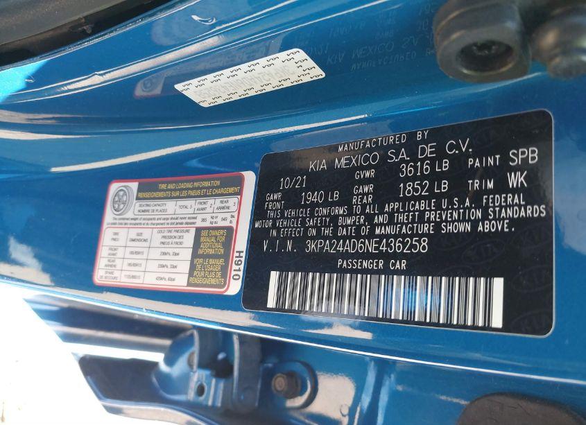 Photo 9 of 2022 Kia Rio S (VIN 3KPA24AD6NE436258)