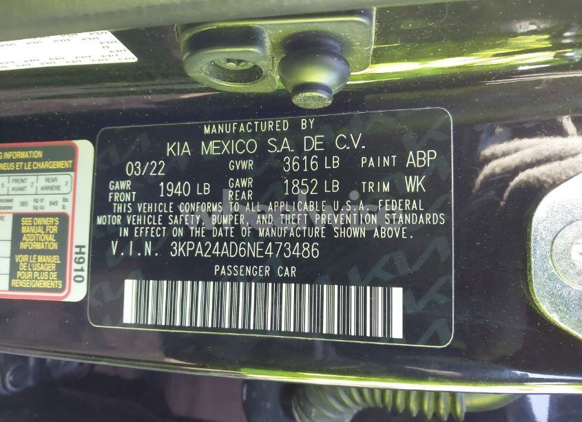 Photo 9 of 2022 Kia Rio LX (VIN 3KPA24AD6NE473486)