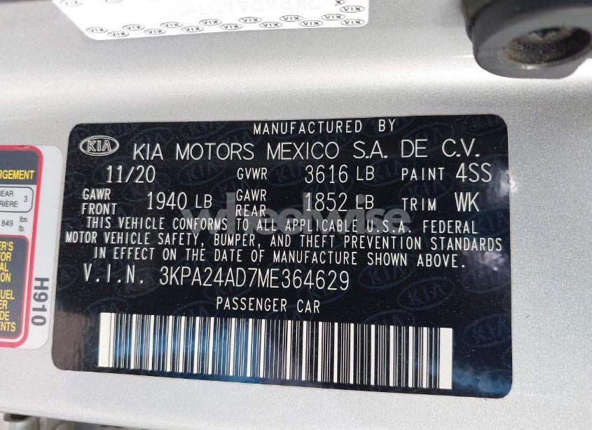 Photo 9 of 2021 Kia Rio S (VIN 3KPA24AD7ME364629)