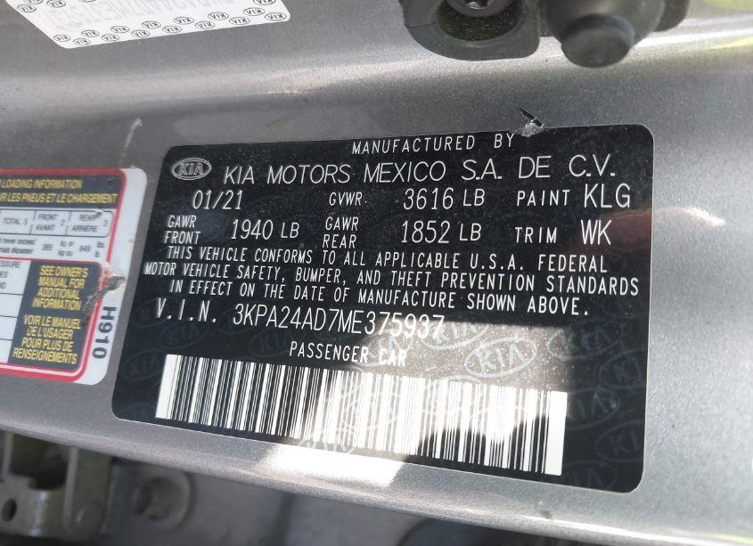Photo 9 of 2021 Kia Rio S (VIN 3KPA24AD7ME375937)