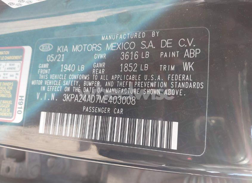 Photo 9 of 2021 Kia Rio LX (VIN 3KPA24AD7ME403008)