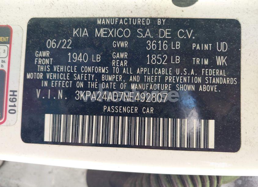 Photo 9 of 2022 Kia Rio LX (VIN 3KPA24AD7NE492807)
