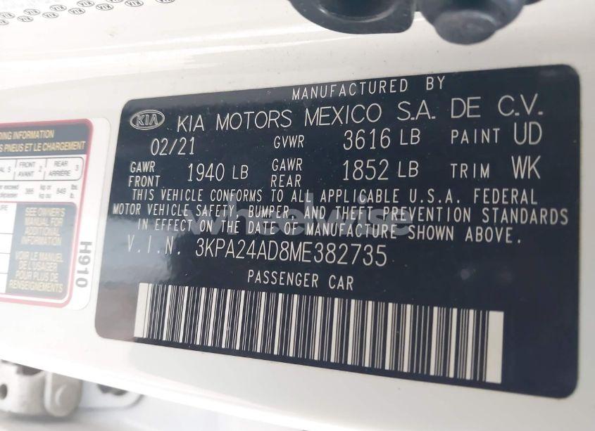 Photo 9 of 2021 Kia Rio S (VIN 3KPA24AD8ME382735)