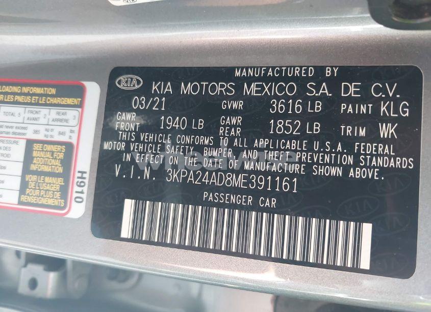 Photo 9 of 2021 Kia Rio S (VIN 3KPA24AD8ME391161)