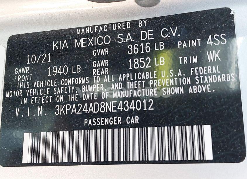 Photo 9 of 2022 Kia Rio LX (VIN 3KPA24AD8NE434012)