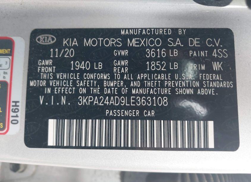 Photo 9 of 2020 Kia Rio LX (VIN 3KPA24AD9LE363108)