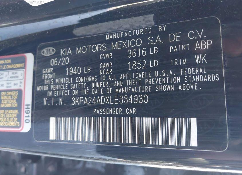 Photo 9 of 2020 Kia Rio LX (VIN 3KPA24ADXLE334930)