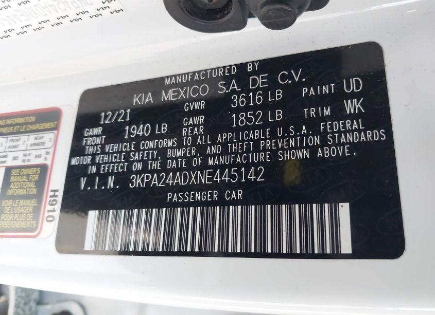 Photo 9 of 2022 Kia Rio LX (VIN 3KPA24ADXNE445142)