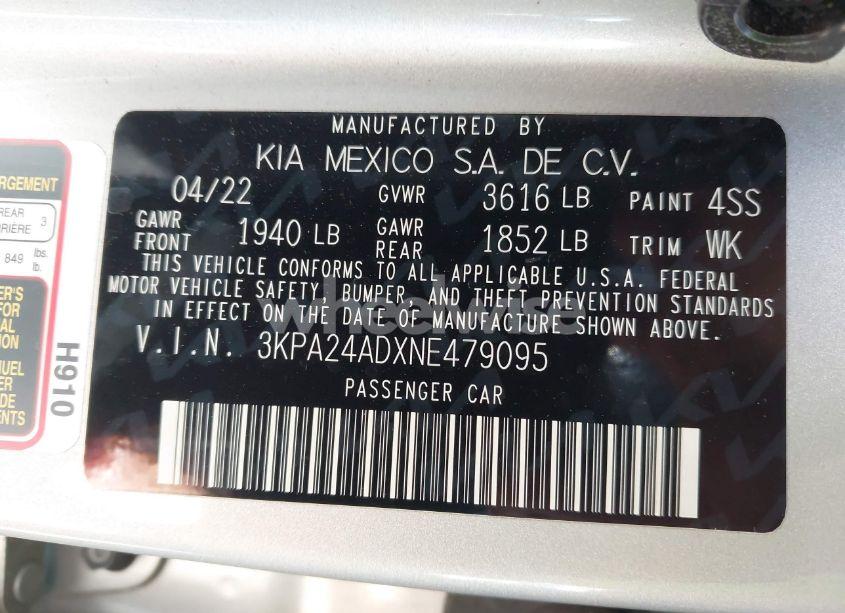Photo 9 of 2022 Kia Rio LX (VIN 3KPA24ADXNE479095)
