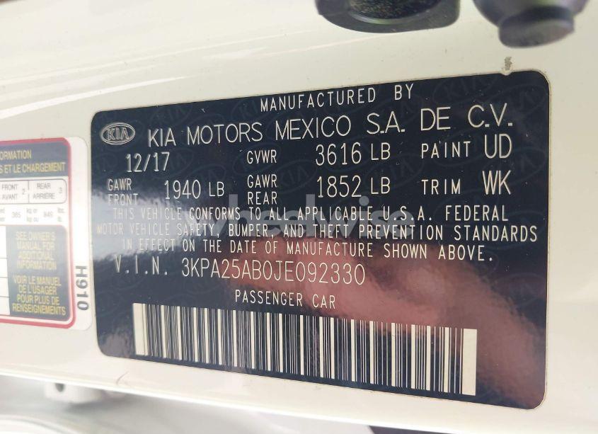 Photo 9 of 2018 Kia Rio LX (VIN 3KPA25AB0JE092330)