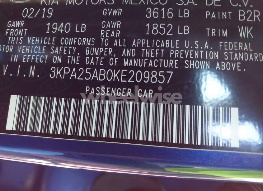 Photo 9 of 2019 Kia Rio 5-DOOR S (VIN 3KPA25AB0KE209857)