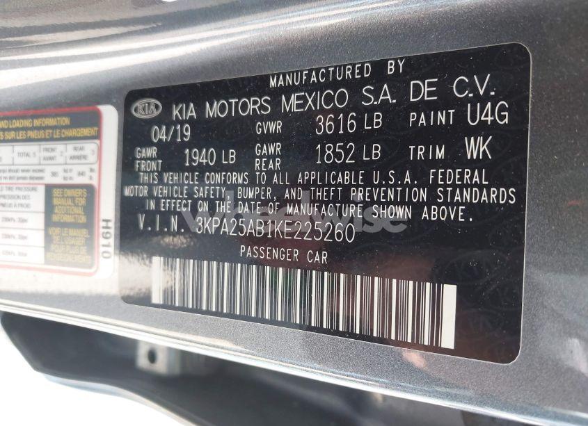 Photo 9 of 2019 Kia Rio 5-DOOR S (VIN 3KPA25AB1KE225260)