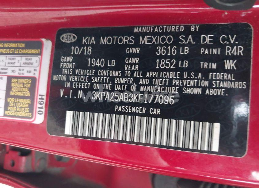 Photo 9 of 2019 Kia Rio 5-DOOR S (VIN 3KPA25AB3KE177096)