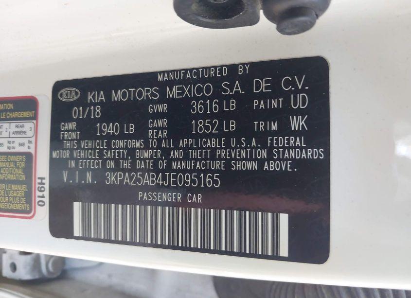 Photo 9 of 2018 Kia Rio LX (VIN 3KPA25AB4JE095165)