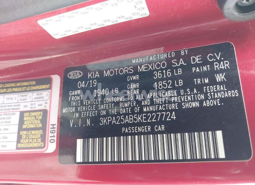 Photo 9 of 2019 Kia Rio 5-DOOR S (VIN 3KPA25AB5KE227724)