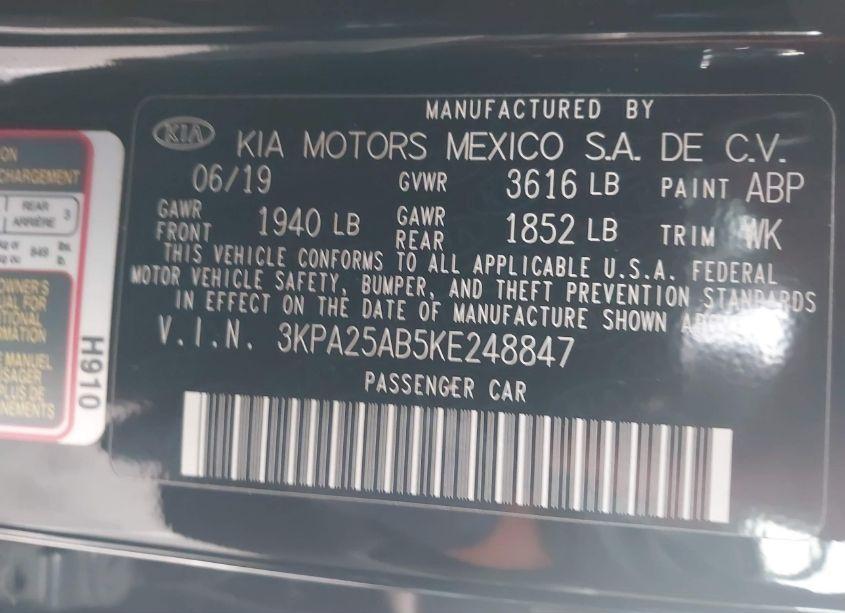 Photo 9 of 2019 Kia Rio 5-DOOR S (VIN 3KPA25AB5KE248847)