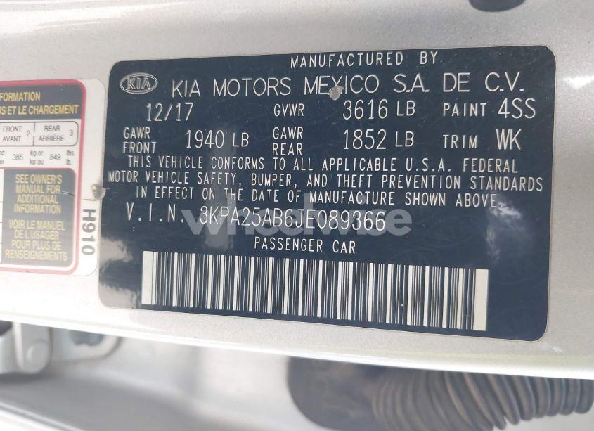 Photo 9 of 2018 Kia Rio LX (VIN 3KPA25AB6JE089366)