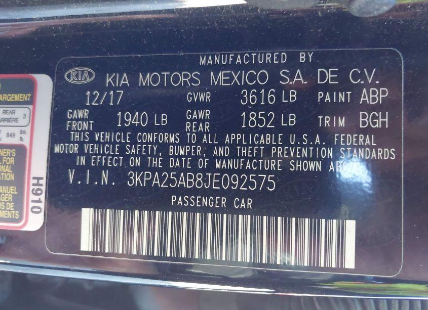 Photo 9 of 2018 Kia Rio LX (VIN 3KPA25AB8JE092575)