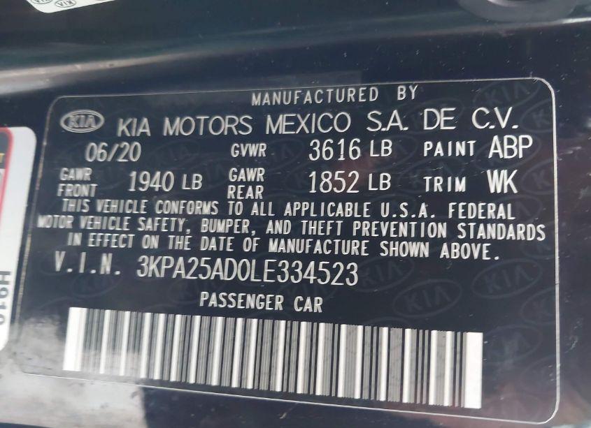 Photo 9 of 2020 Kia Rio 5-DOOR S (VIN 3KPA25AD0LE334523)